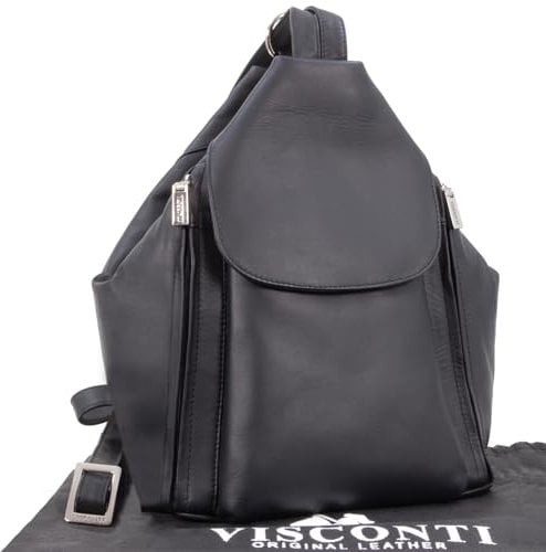 VISCONTI - Leather Anti Theft Backpack For Women - Medium Rucksack With Adjustable Shoulder Straps - Multiple Pockets - 18357 Danii - Black