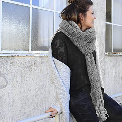 myboshi Häkelset Schal Futtsu, inkl. No.1 Wolle, Nadel und Anleitung, für Mützen und Schals, Häkelpaket, 30% Merinowolle Silber mit Häkelnadel
