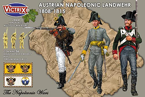 Victrix VX0015 - Austrian Napoleonic Landwehr 1808-15 - 56 Figure Box Set With Flags - 28mm Plastic Miniatures Napoleonic