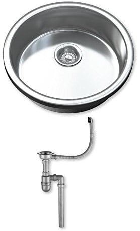Dihl 1091 Kitchen Sink, Single Bowl 1.0, Round, 304 Stainless Steel, Silver, Inset, 42.2 x 42.2 cm, Includes Full Waste Kit and fixings