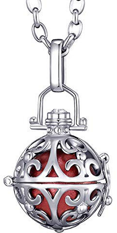 Morella Damen Halskette Edelstahl 70 cm mit Ornament Anhänger und Klangkugel rot Ø 16 mm in Schmuckbeutel