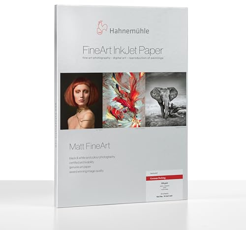 Hahnemühle 10641641 Digital FineArt German Etching Papier, 310 g/m², DIN A3+, 329 x 483 mm, weiß