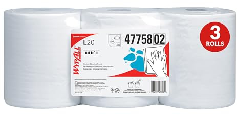 WYPALL L20 Wischtücher Limited Verwendung Scheibenwischer (47758), center-pull Rollen, weiß, 2-lagig, 3 Rollen, 550 Tücher/Rolle