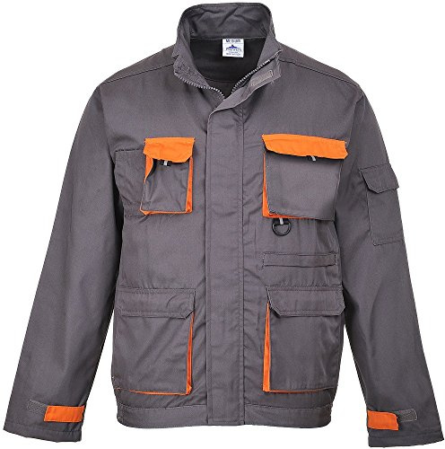 Portwest TX10 Texo Kontrast-Jacke 1 Reißverschlusstasche 2 Gesäßtaschen | Grau, 3XL, UPF 50+, 40% Polyester, Elastischer Bund, Stehkragen, Langarm, Komfort-Passform, Arbeitsjacke, Klettverschluss