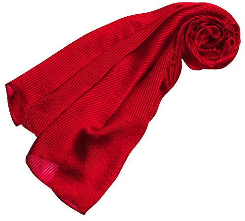 Lorenzo Cana Damen Seidenschal aufwändig gewebt mit feinen Satin Streifen leichter Schal 100% Seide 50 cm x 190 cm Schaltuch rot - 89106