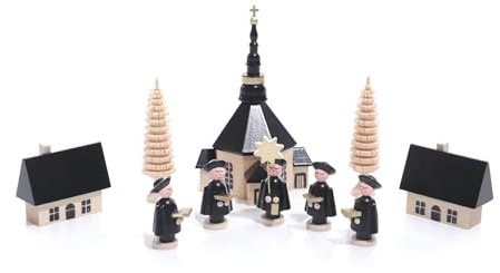 Rudolphs Schatzkiste Weihnachtsfiguren Seiffener Kirche mit Kurrende und Baum Höhe ca 13cm NEU Sternsänger Sternträger Fensterdekoration Kirche Erzgebirge Seiffen Weihnachten Holz Dekoration