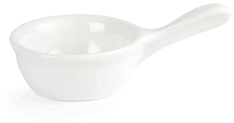 Olympia Porcelain Miniature Pan Shaped Bowls 35ml, White, Pack of 12 | Fully vitrified for reliable heat and thermal shock resistance with reinforced rolled edges to protect against chipping.