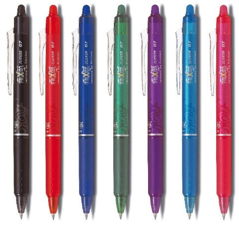 PILOT Tintenroller FRIXION BALL CLICKER Profi 07, 7-er Set im praktischen Geschenketui Alle Farben: blau, schwarz, rot, grün, pink, violett, hellblau