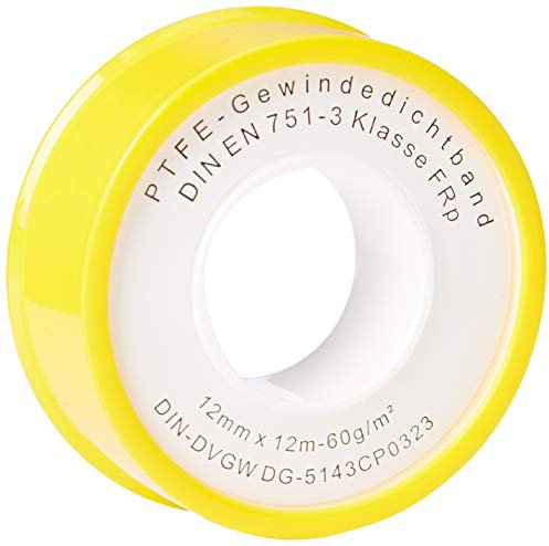 PTFE-Gewindedichtband Rolle (Teflonband) FRp für Feingewinde DN10 nach DIN EN 751-3, 12mm x 0.1mm x 12m (60 g/m²) (5 Stück)