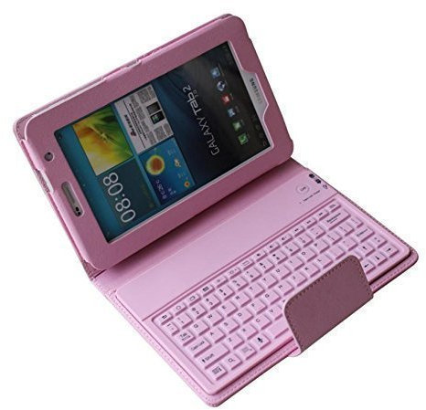 L&C® New Bluetooth Keyboard For Samsung Galaxy Tab2/3 7.0/10.1 Tablet Flip Case Stand (7 inch for Samsung Tab 2, Pink)