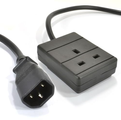 kenable IEC C14 to 1 Way UK Mains Socket Extension Lead for UPS Power Supply Black 2m