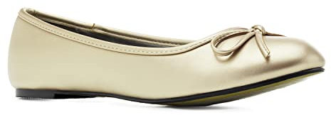 Andrés Machado - Klassische Ballerinas für Damen– TG104 – Hausschuhe mit flachem Blockabsatz – Elegante Damenschuhe Slipper für den Sommer aus Lederimitat – Soft Gold EU 44