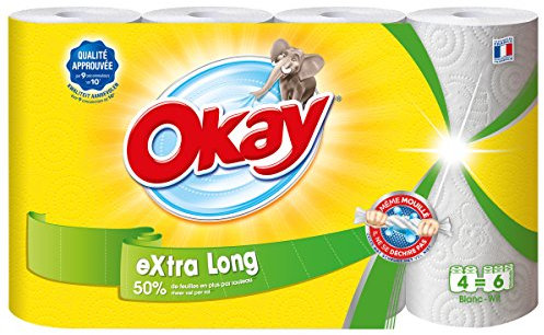 Okay Extra Long - Essuie-tout compact Blanc (XXL 4=6) - lot de 2 paquets de 4 rouleaux
