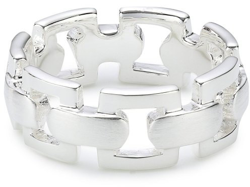 Vinani Damen Ring 925 Silber - Kettenmuster abgerundet mattiert glänzend - aus 925 Sterling Silber für Frauen - Gr. 54 RKG54