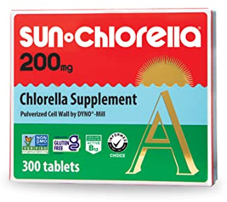 Sun Chlorella 200 mg Green Algae Superfood Supplement - Pulverized Cell Wall - Chlorophyll, CGF, Active B12, Iron, Protein - Non-GMO - 300 Tablets