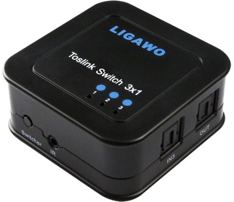 Ligawo 6518740 Audio Umschalter (3x SPDIF-Toslink Eingang auf 1x SPDIF-Toslink Ausgang, USB) inkl. Fernbedienung, IR-Kabel schwarz