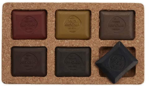 Art Graf Water Soluble Tailors Chalk Shaped Watercolor Paint Set, 6 Highly Pigmented Earth Tone Colors, Pigment Cakes for Painting & Drawing