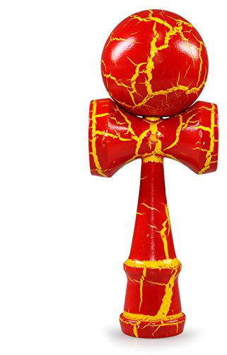 Ganzoo Kendama aus Buchen-Holz, Original Japanisches Traditionelles Holz-Sportgerät mit Kugel, Schnur und Fangteller für Geschicklichkeit/Balancing, Geschenk-Idee (rot gelb)