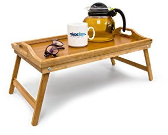 Relaxdays Bamboo Breakfast Tray Wooden Bed Serving Table