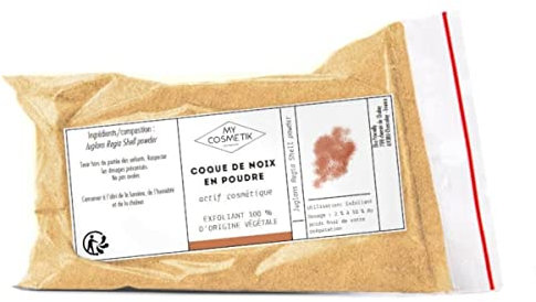 MY COSMETIK - Coque de noix en poudre - Exfoliant très efficace qui nettoie la peau en profondeur - 100% Pure et Naturelle - Fabriqué en France - 50 g