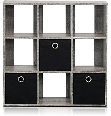 Furinno Storage Shelves, Wood, Grey/Black, one size
