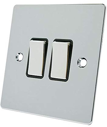 Alliance Electrical FPC2GSWIBC Polished Chrome Flat Black Insert Metal Rocker Switches-10 Amp Double 2-Gang 2 Way Light Switch, 240 V