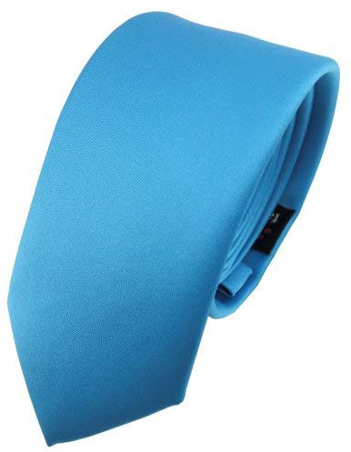 TigerTie - schmale Satin Krawatte in blau türkis wasserblau Uni einfarbig