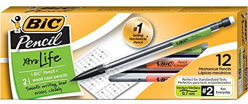 Bic Xtra-Life Lot de 12 porte-mines, corps transparent, pointe moyenne (0,7 mm),