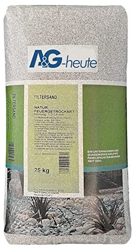 A&G-heute Min2C Pool Filtersand 25kg | Körnung 1,0-1,6 für Poolfilter Teichfilter Pumpe | Quarzsand für Sandfilteranlagen | Feuergetrocknet Natur | Hochwertig für kristallklares Poolwasser