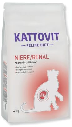 KATTOVIT - Niere/Renal Trockenfutter für Katzen | Katzen-Trockenfutter zur Unterstützung der Nierenfunktion für ausgewachsene Katzen. Diätfutter als Alleinfuttermittel | 4 kg Huhn