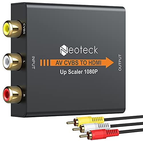 Neoteck 1080P AV zu HDMI Konverter Adapter 1080P/720P 3RCA AV CVBS Analog zu Digital Composite zu HDMI Metallgehäuse für TV PS2 STB VHS VCR BlueRay DVD Projector Spielkonsole