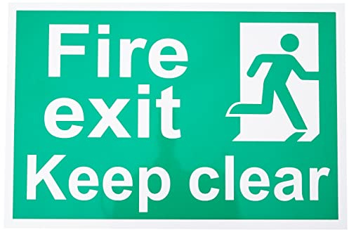 Scan CENTURION 1513 Fire Exit Keep Clear Sign - Fire Safety - Self-Adhesive PVC - 300mm x 200mm, White