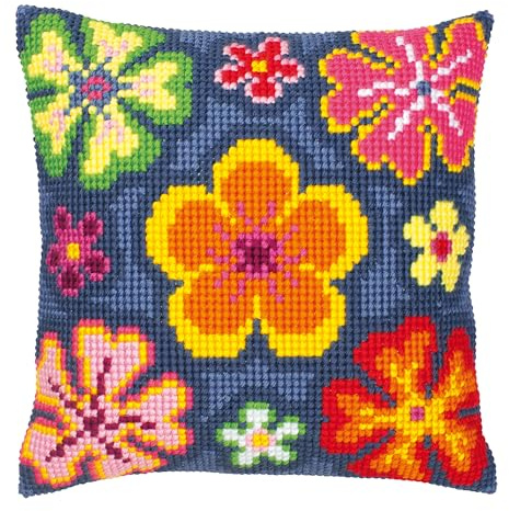 Vervaco Bright Flower Cross Stitch Cushion, Multi-Colour