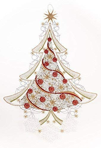 Plauener Spitze Fensterbild Weihnachtsbaum farbig Fensterdeko Fensterschmuck Bilder Handarbeit Deko Fenster