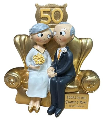 Curia Grabador Figura 50 Aniversario con Placa grabada con Nombres y Fecha - Figura con Placa Conmemorativa - Regalo para Bodas de Oro Personalizado