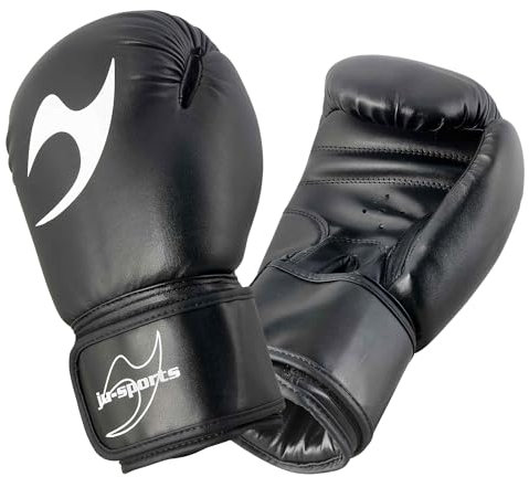 Ju-Sports Boxhandschuhe 12 oz. - Training, schwarz I PU-Kunstleder Boxhandschuh mit angenähtem Daumen & Klett I Box Handschuh für Herren & Damen