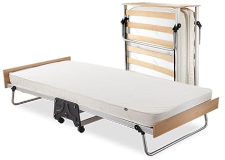 JAY-BE J-Bed Folding Bed with Performance Mattress, Single | Ideal for Contract Use, 360° Castors, Portable, Hypoallergenic, Extra Durable, Fire Resistant