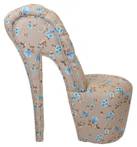 Casa Padrino High Heel Sessel Blumen Muster Creme/Blau Luxus Design - Designer Sessel - Club Möbel - Schuh Stuhl Sessel