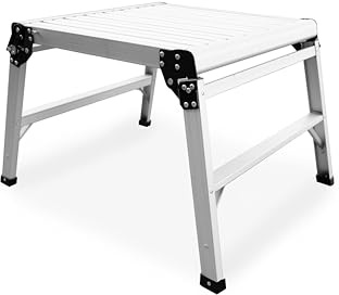 DRABEST Aluminum Hop Up Work Platform 60x60cm with Ribbed Steps – Folding Step Stool for DIY, Painting, Decorating, and Construction Use