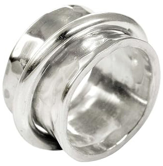 SILBERMOOS XL XXL Ring in großen Größen Damen Herren Spielring konkav massiv glänzend gehämmert handgeschmiedet Größe 64, 66, 68, 70 Sterling Silber 925, Größe:68