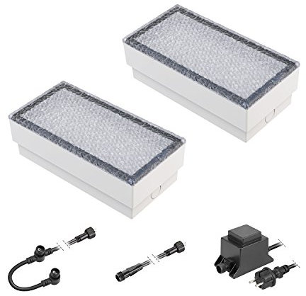 ledscom.de LED Pflaster-Stein Gorgon Boden-Einbauleuchte für außen, 20x10cm, 12V, kalt-weiß 2er Set