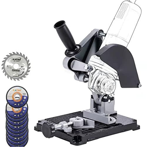 KATSU Supporto per Smerigliatrice Angolare - Ø 100mm a 125 mm Supporto per Smerigliatrice Elettrica con Base in Ghisa per Impieghi Gravosi con 11 Dischi da Taglio in Legno e Acciaio 105422