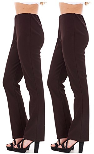 MALAY New Ladies (2 Pairs Pack) Finely Ribbed Bootleg Stretch Trousers Black Brown Navy Size 10 to 24