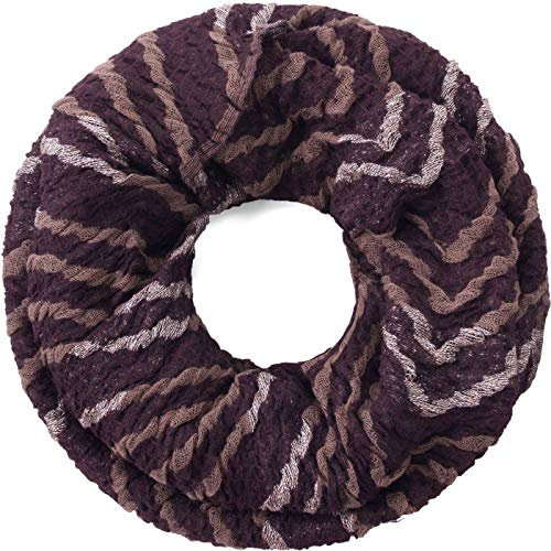 Compagno Damen Schal Loop mit Kontrastgarn Welleneffekt Loopschal Rundschal, SCHAL Farbe:Braun