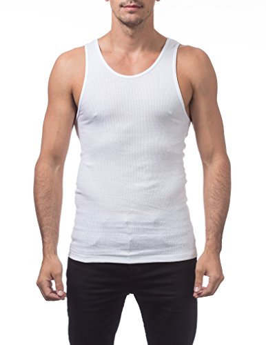 Pro Club Men's Premium Ringspun Cotton Ribbed A-Shirt - White -