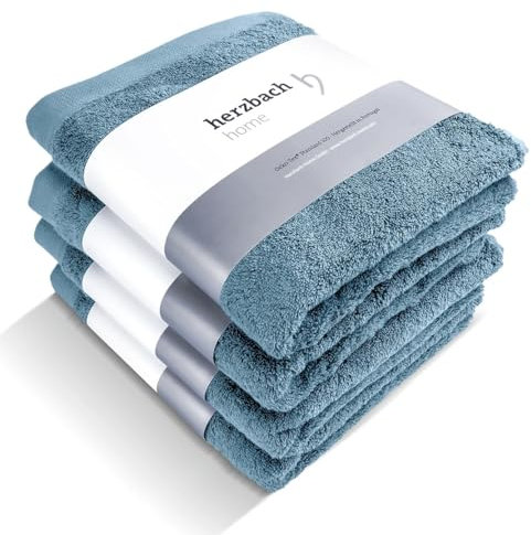 herzbach home Premium Handtücher 50 x 100 cm 4er-Set (Graublau) – Hochwertige, weiche & saugstarke Handtücher in Bester Qualität – 100% natürliche Baumwolle