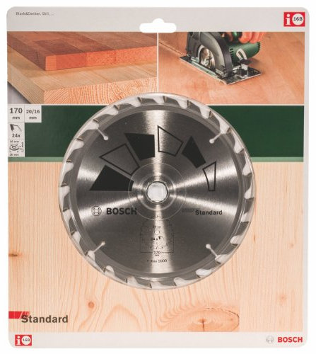 Bosch 1x Lama per Sega Circolare Standard (per Legno, Ø 170 x 2.2/1.5 x 20/16 mm, 24 Denti, ATB, con 1x Anello di Riduzione 16 mm, Accessori Seghe Circolari)
