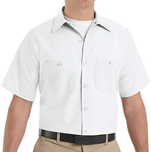 Red Kap Industrial Work Shirt, Regular Fit, Short Sleeve Chemise Longue à Bouton d'utilité Professionnelle, Blanc, L Homme