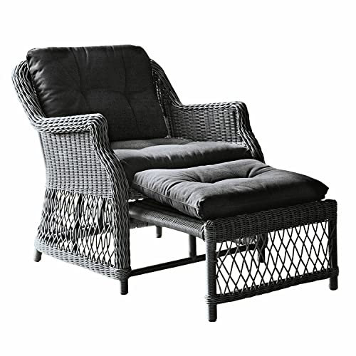 Loberon Sessel Howe, wetterfest, ausziehbares Fußteil, inkl. Bequeme Polsterauflagen, Gartenmöbel, Sitzmöbel, Outdoorsessel, Kunststoff, Aluminium, Polyester, grau/schwarz