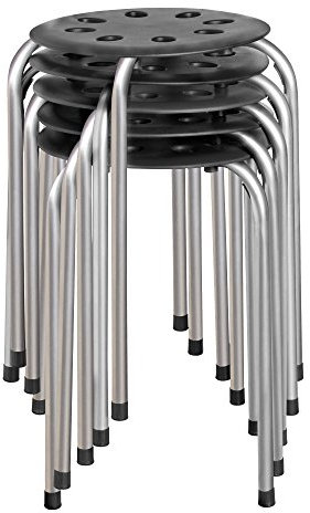 Norwood Commercial Furniture NOR-STOOLBS-SO stapelbarer Kunststoffhocker, 45 cm Höhe, 30 cm Breite, 30 cm Länge, Schwarz mit silbernen Beinen (5er Pack)